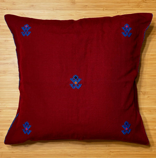Mexican Hand Embroidered Pillow (Maroon)