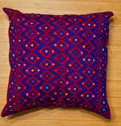 Mexican Hand Embroidered Pillow (Bright Red)