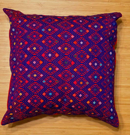 Mexican Hand Embroidered Pillow (Bright Red)